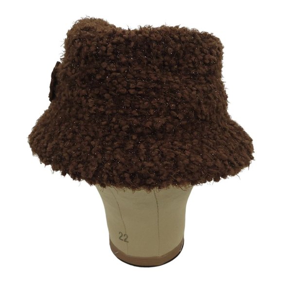 Cejon Brown Nubby Shaggy Sparkle Bucket Hat Floral Blossom One Size Festival Y2K - Picture 8 of 12